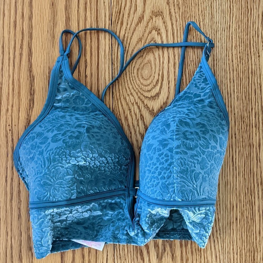 🧡 PINK Victoria's Secret Lightly Lined Bralette in Teal Floral Velour